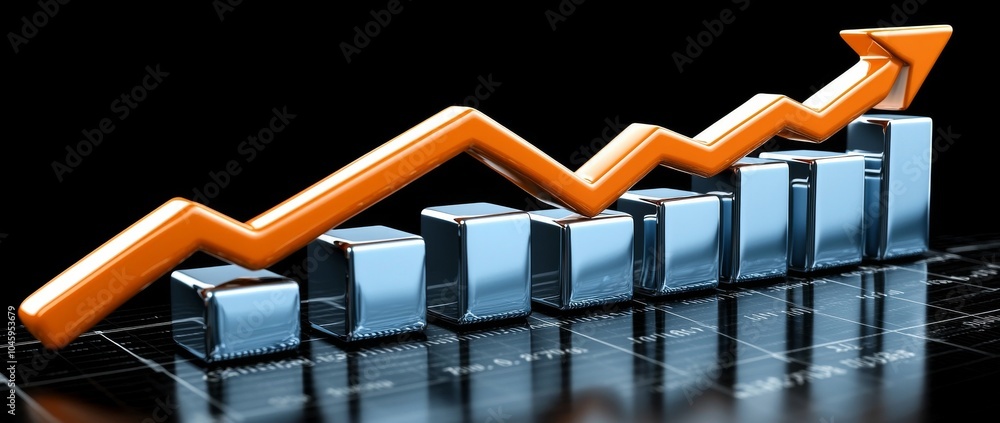 Poster the stock market bar chart is on a blue color background with an abstract financial graph with an up
