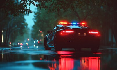 Strobe lights of police car at night