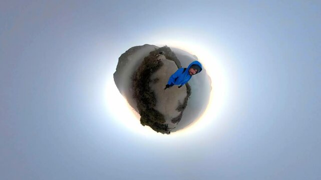 "mini world" style videoclip of a man walking on Ijen volcano in the Java Island of Indonesia