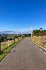 Green meadows around Oviedo city, Asturias, Spain