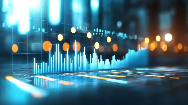 Business technology hologram concept based on financial data graph chart report statistic marketing research development planning management strategy analysis accounting.