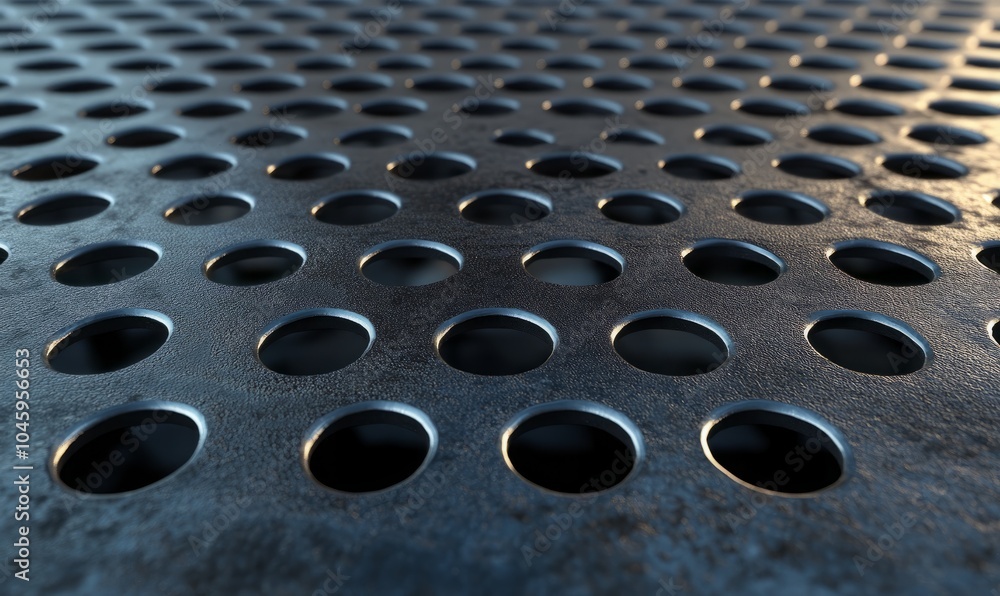 Poster seamless perforated metal catwalk mesh normal map background texture. circular floor grate repeat pa