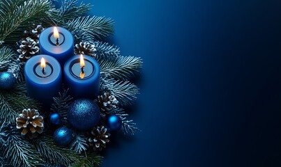 Third Advent. Christmas background with Advent candle and blue decoration