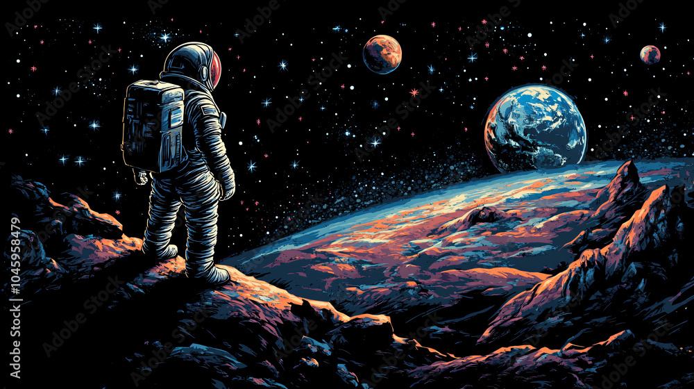 Wall mural outer space view with an astronaut and earth visible