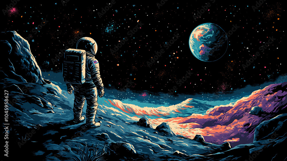 Wall mural outer space view with an astronaut and earth visible