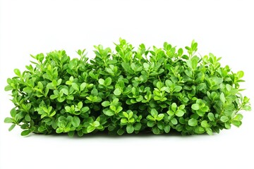 Obraz premium A row of bushes with no leaves are standing in a straight line. The bushes are very green and appear to be well-maintained. The scene is set against a white background