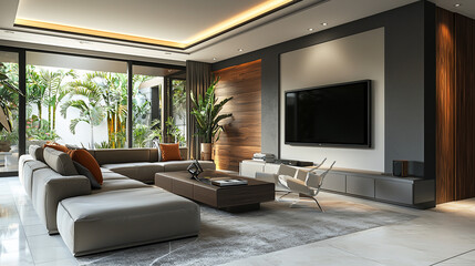 Fototapeta premium A contemporary living room showcasing a combination