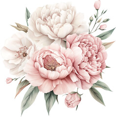 Watercolor blush pink flowers. Pink floral bouquet. Generative AI. 
