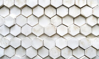 Naklejka premium Panoramic Wall of Random shifted white honeycomb hexagon background wallpaper with copy space