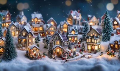 Panorama of a Christmas village. Outdoor winter scene in banner format