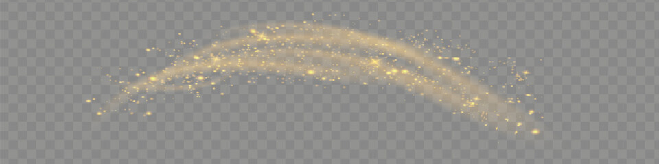 The dust sparks and golden stars shine with magical light. Dust particles. Christmas light effect. Vector