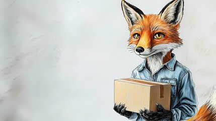 Anthropomorphic animal courier character carrying a package, perfect for delivery and logistics-themed stock illustrations, cute and engaging artwork for various uses