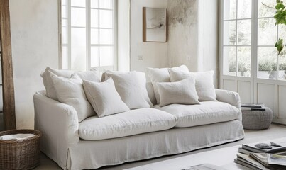 White linen sofa in Modern design living room interior