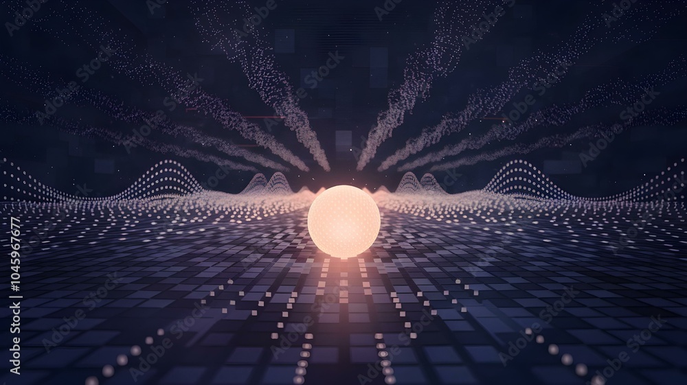 Aufkleber futuristic abstract representation: a central glowing sphere amidst dynamic waves and patterns, crea