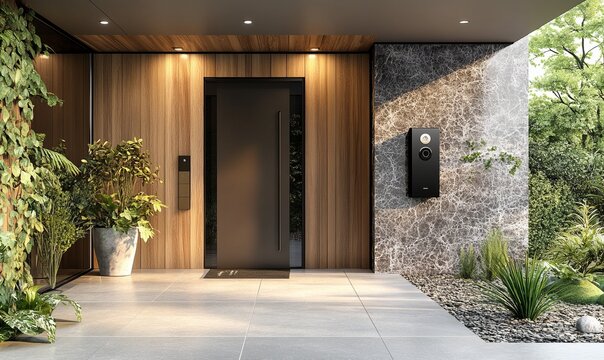 modern Intercom Door Phone with Camera in a Modern Home Entrance