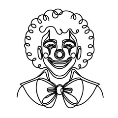 Obraz premium Closeup clown one continuous line vector illustration isolated on white background