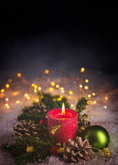 Christmas candle and decorations  -  Classic Christmas and Advent arrangement - Vertical format...