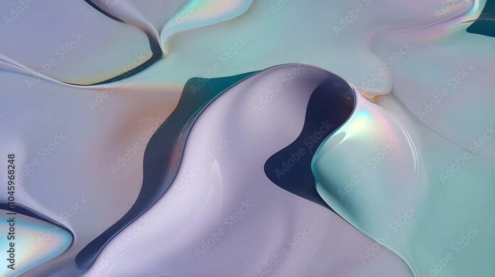 Poster abstract fluid dynamics: a beautifully captured image of soft, flowing shapes in iridescent colors, 