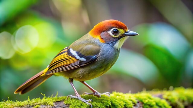 Stock photo of a Chestnut-tailed Minla bird with a blurred background, showcasing depth of field.