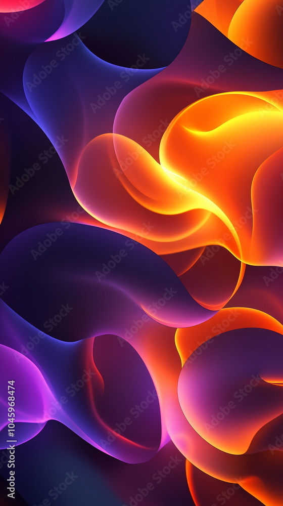 Aufkleber glowing abstract shapes. neon orange and purple overlapping circles. soft illumination with depth an