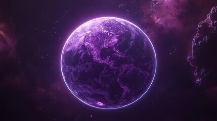 Concept of Web 3.0 and the metaverse, featuring a holographic globe in purple from space, representing global connectivity