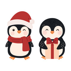 penguin set. penguin christmas illustration set 