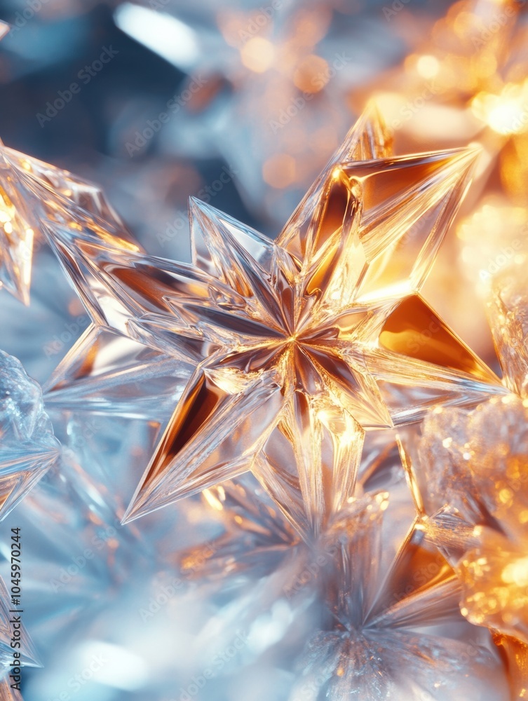 Leinwandbilder glowing icy shapes with abstract snowflake designs create a magical atmosphere in a wintery landscap