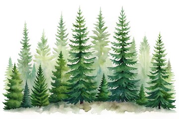 Obraz premium Watercolor style pine forest illustration isolated on white background