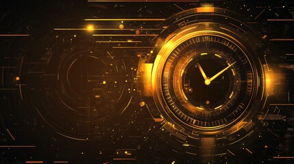Golden Abstract Futuristic Technology Background with Clock concept and Time Machine, Can rotate clock hands, vector illustration
