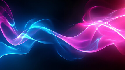 Abstract Blue and Pink Swirling Light Waves on Dark Background