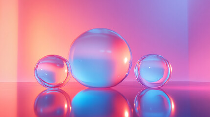 Glass Spheres Neon Light Abstract Background Design