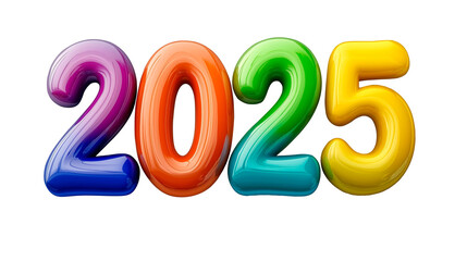 2025 in 3D, multi-colored, transparent background, png format