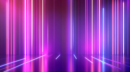 Fototapeta premium Abstract Neon Light Background with Vertical Lines and Reflections