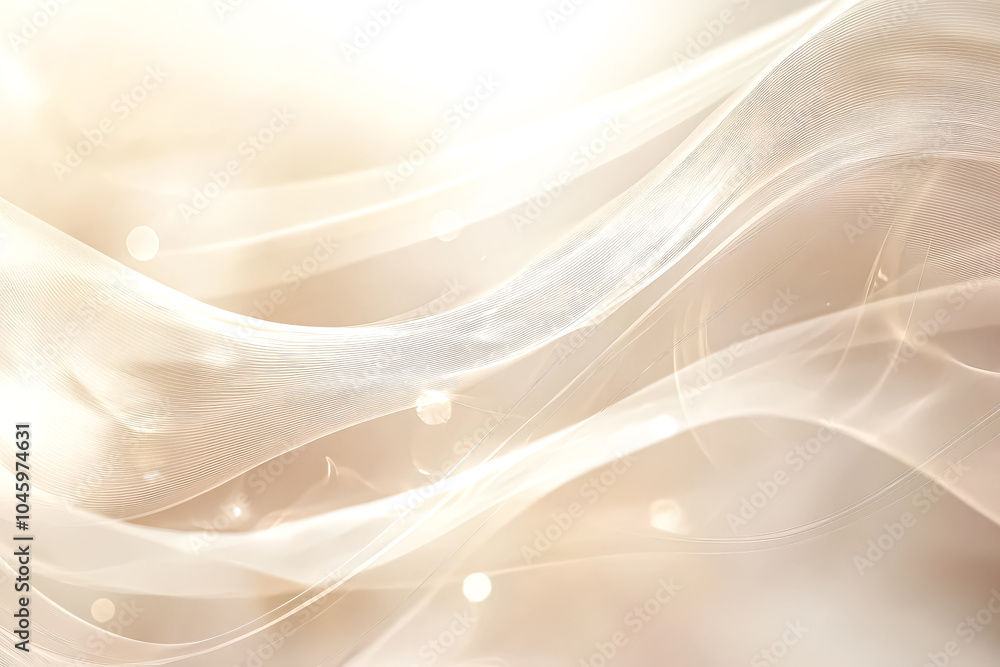 Poster white and tan background with a pattern of waves. the waves are very thin and the background is very