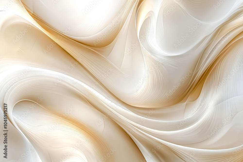 Poster white and tan background with a pattern of waves. the waves are very thin and the background is very