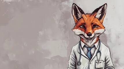 Cartoon animal doctor, providing care, ideal for stock images related to health services, medical facilities, and veterinary offices