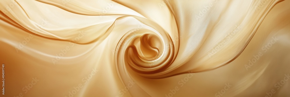 Poster fluid shapes reminiscent of tea swirling in soft hues form an abstract composition that evokes a sen
