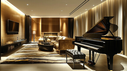a contemporary music room with a grand piano minim