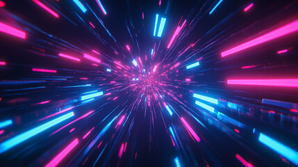 Abstract Neon Light Tunnel Background   Futuristic Technology Design