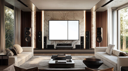 a contemporary music room with a high-end audio system