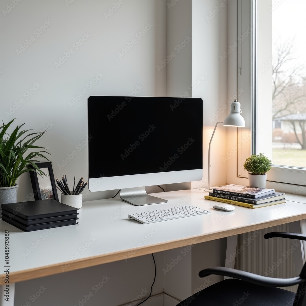 Wall mural minimalistic workplace with gadgets