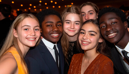 Obraz premium Group of teenagers taking a photo at a fancy event