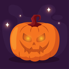 Scary jack-o-lantern pumpkin with sharp teeth design, Vector