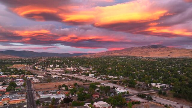 Reno - Vibrant Sunrise and Lenticular Clouds over Highway 80