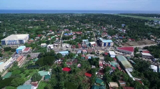 Puerto Princesa Cityscape in Palawan, Philippines. Jungle and Architecture in Background. Drone