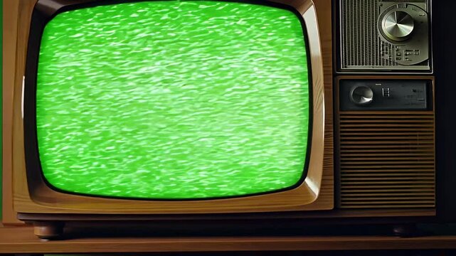 nostalgic charm vintage television set featuring green screen where viewers can easily replace background their own footage zoomout effect video enhance visual room