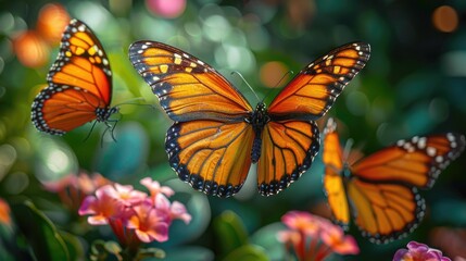 Fototapeta premium Delicate beauty - butterflies background, serene wallpaper design perfect for banners, posters, greeting cards, featuring vibrant colors, to enhance your creative projects and flyers.