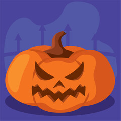 Evil jack-o-lantern pumpkin with sharp teeth, Vector