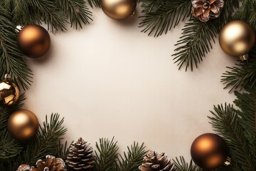 christmas background with fir branches and cones