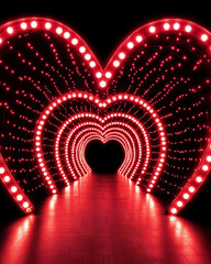 A red heart-shaped tunnel of lights, Valentine's Day